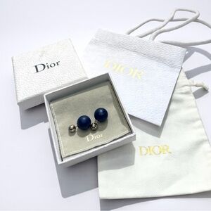 Christian Dior Tribal Double Pearl Earrings – Navy Blue with Full Inclusions